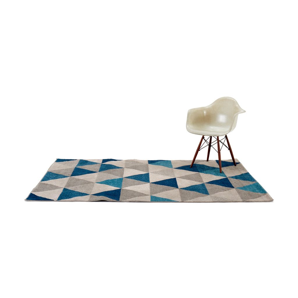 Blue & Grey Triangle Pattern Rug