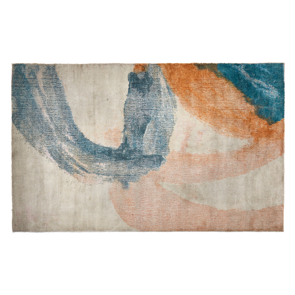 Blue & Orange Abstract Swirl Rug