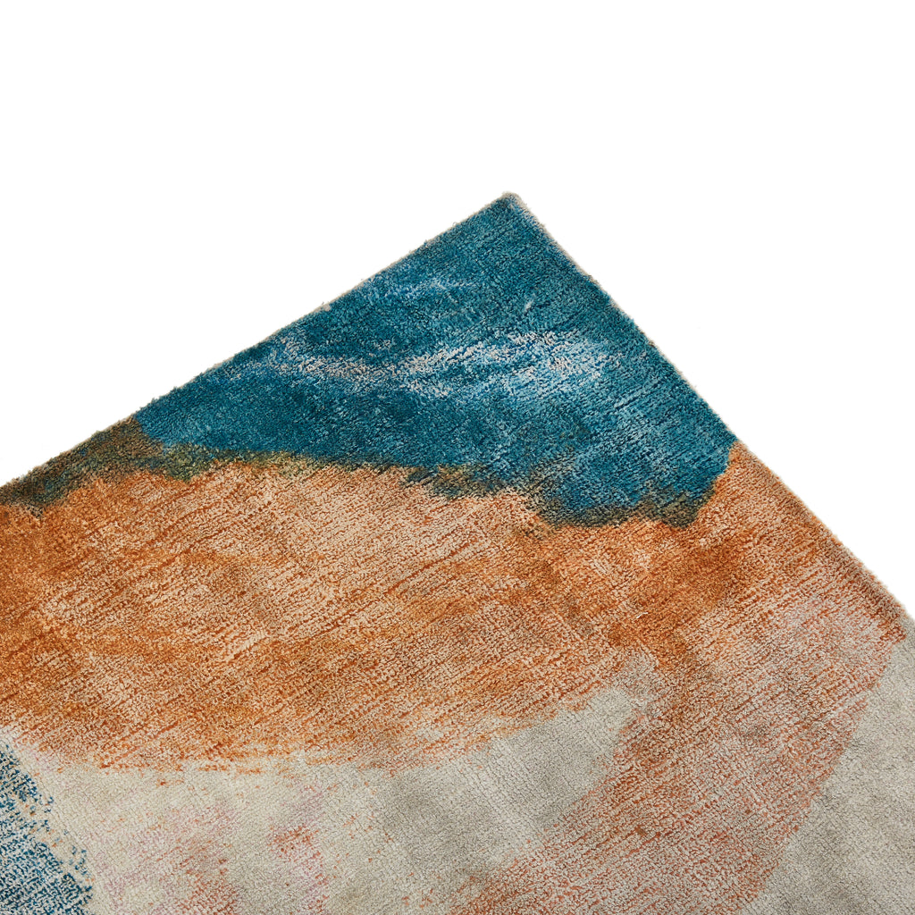 Blue & Orange Abstract Swirl Rug