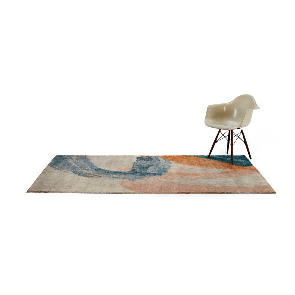 Blue & Orange Abstract Swirl Rug