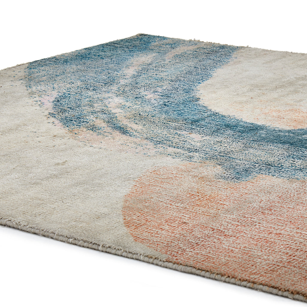 Blue & Orange Abstract Swirl Rug