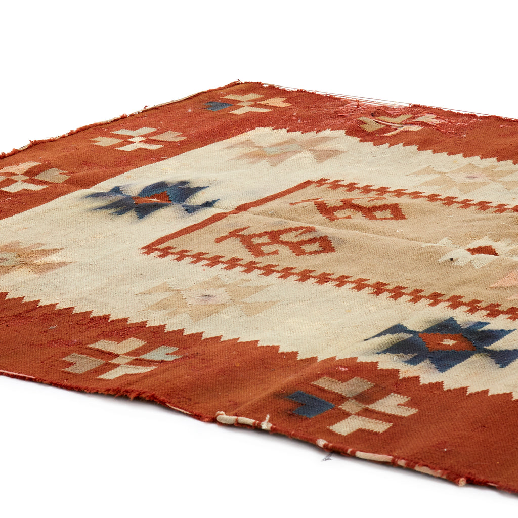 Distressed Red & Cream Kilim Rug