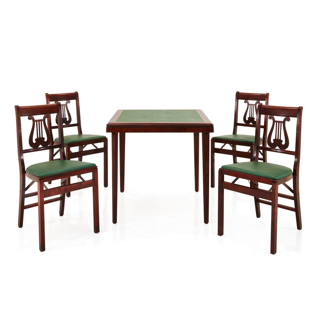 Green & Wood Lyre Card Table and Chairs