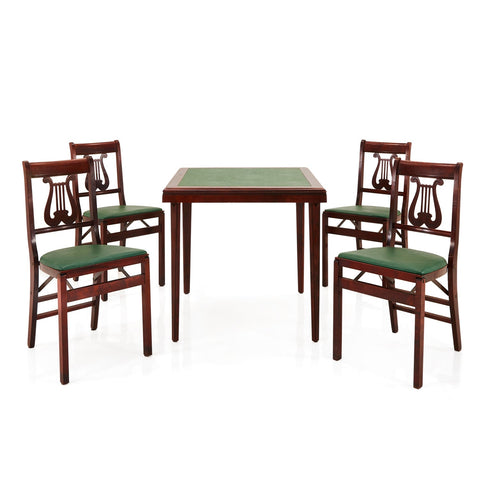Green & Wood Lyre Card Table and Chairs