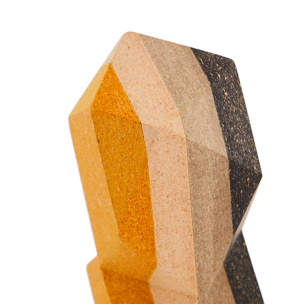 Yellow and Tan Striped Wood Polyhedron - Tall (A+D)