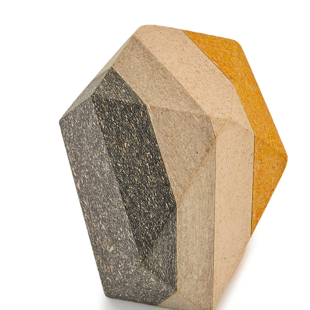 Yellow and Grey Striped Wood Polyhedron - Medium (A+D)