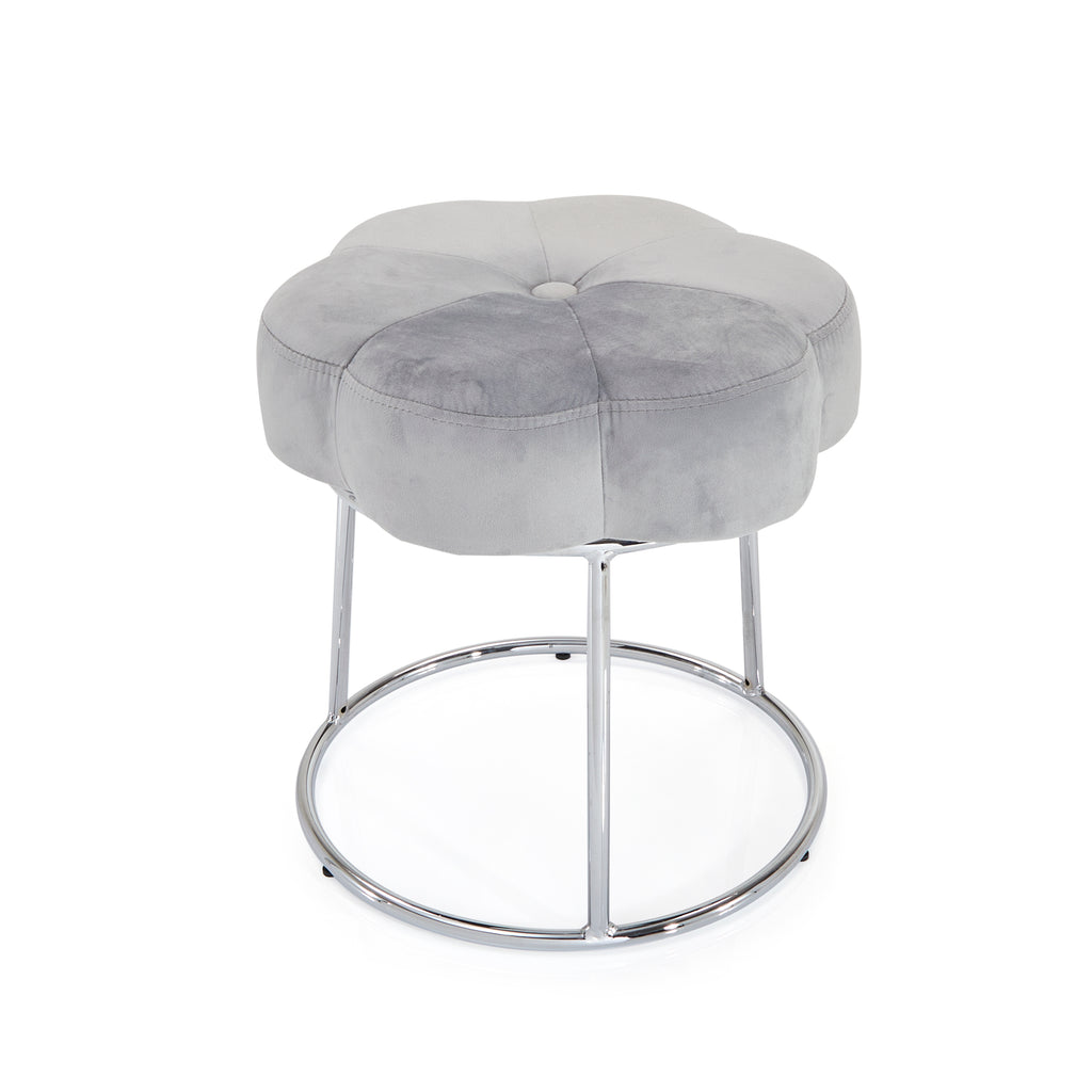 Silver Velvet Flower Chrome Vanity Stool