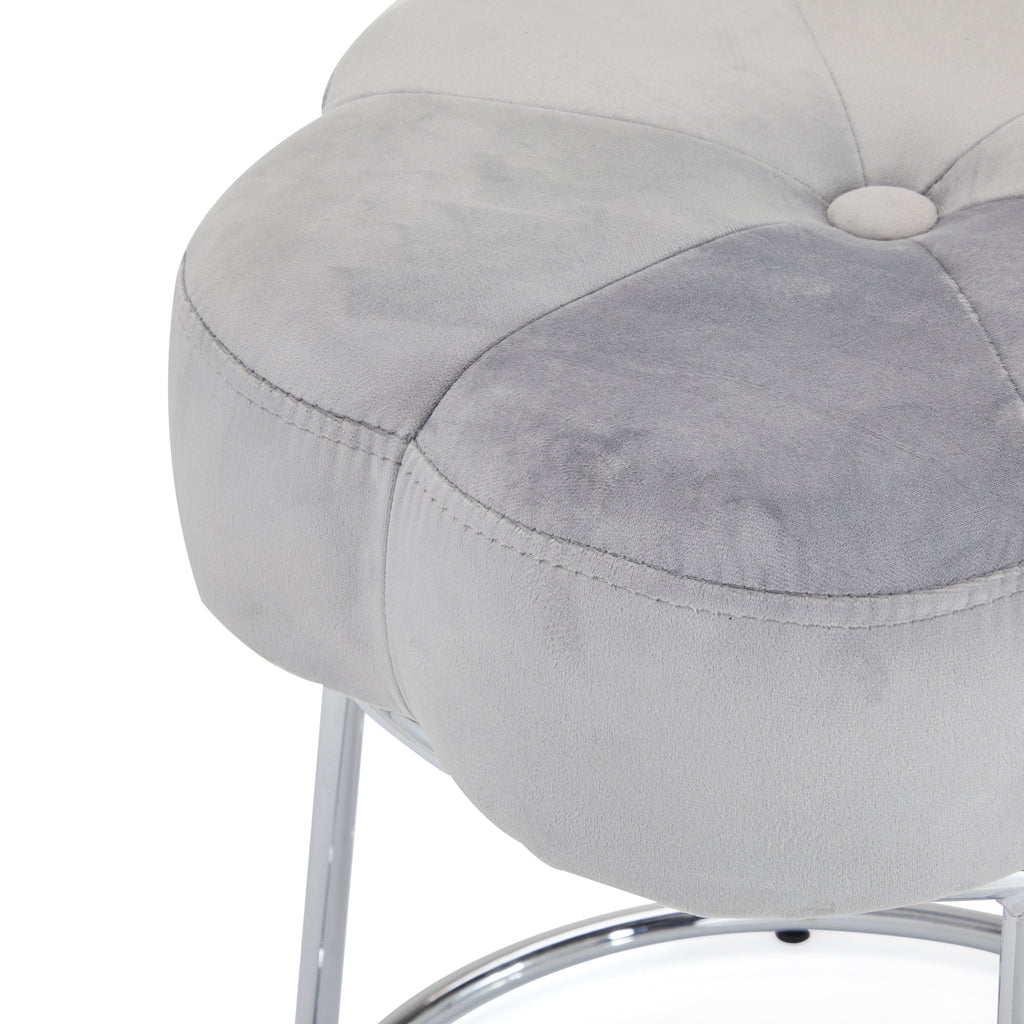Silver Velvet Flower Chrome Vanity Stool