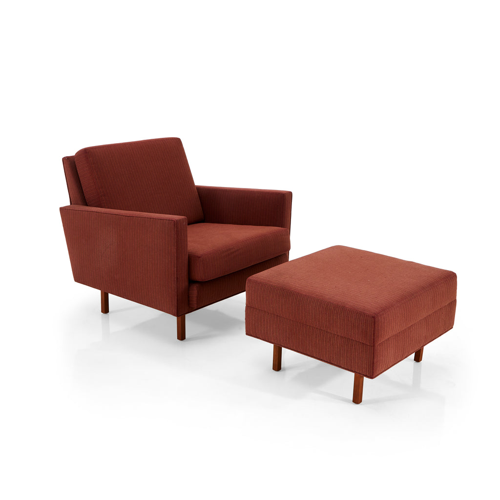 Red-Brown Striped Fabric Ottoman
