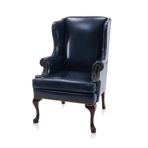 Blue Leather Wingback Chair