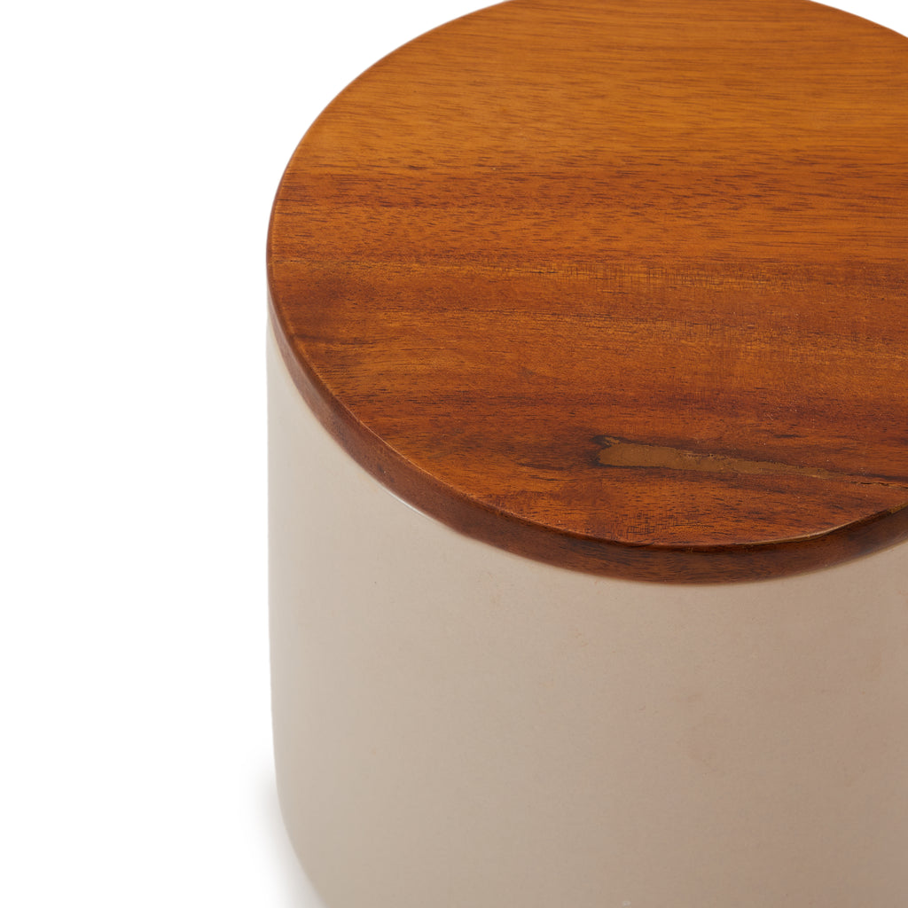 White Ceramic Jar with Wooden Lid Large