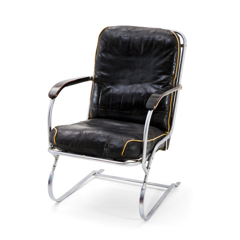Black & Chrome Distressed Lounge Chair