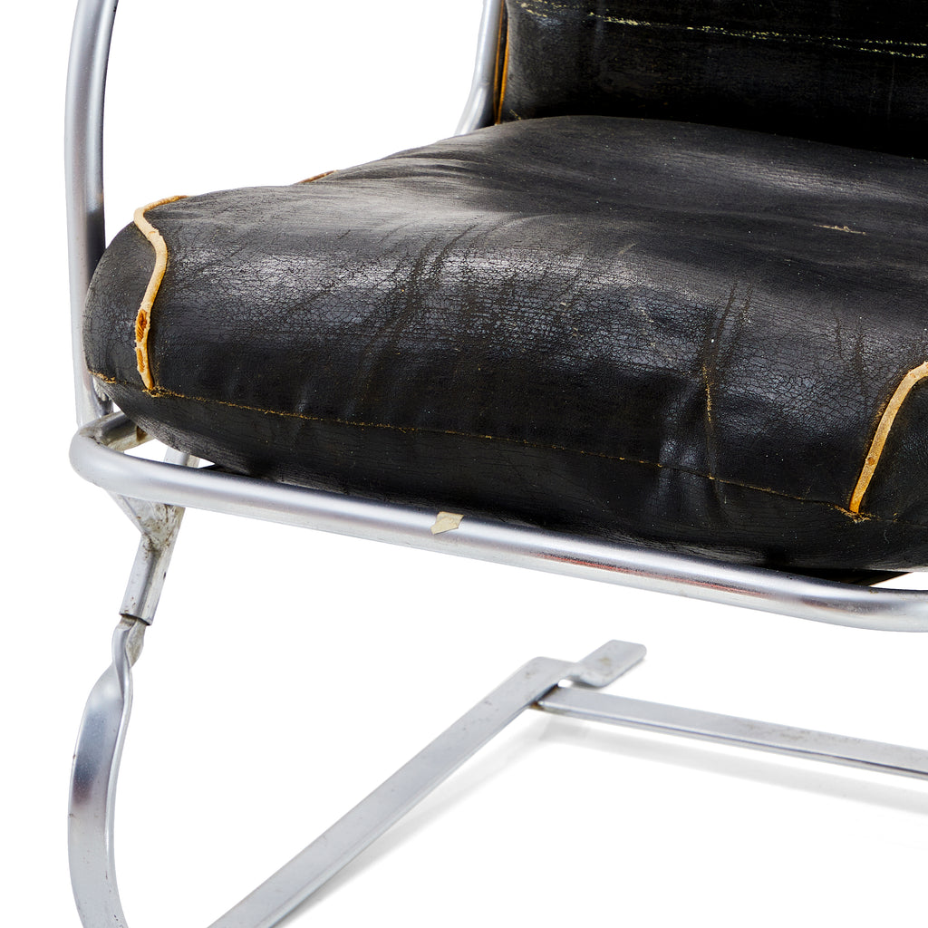 Black & Chrome Distressed Lounge Chair