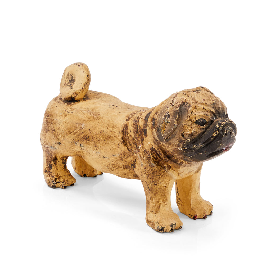 Wood Pug Dog Sculpture
