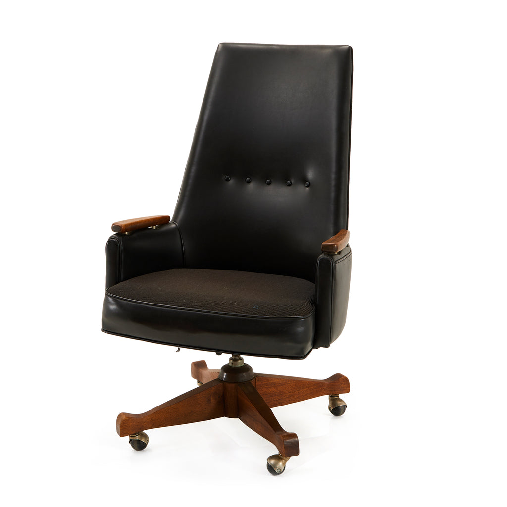 Black Leather & Wood High Back Executive Chair