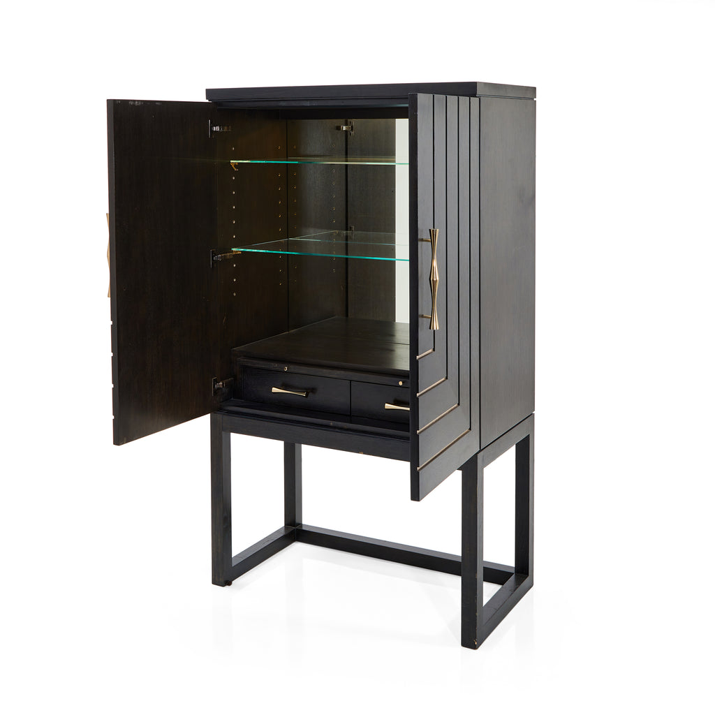 Black Dresser with Gold Handle and Concentric Rectangle Design