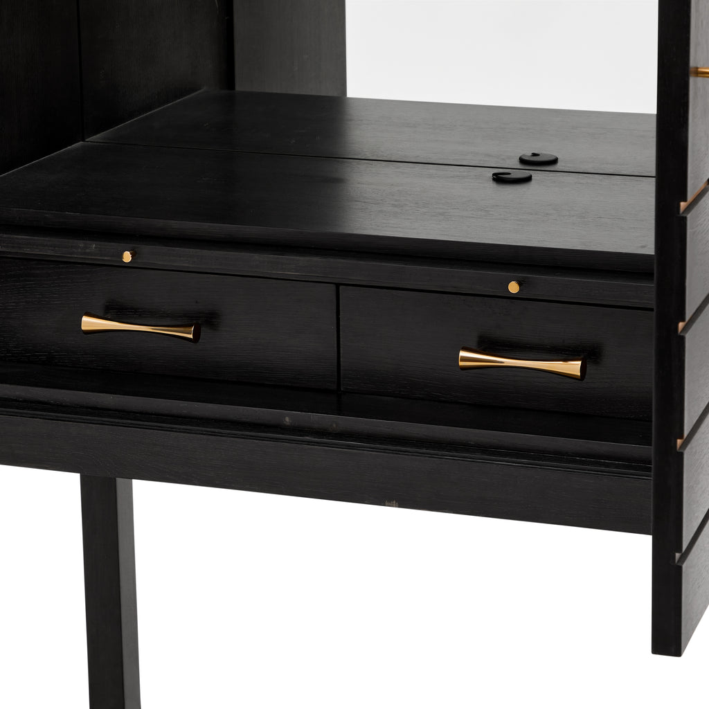 Black Dresser with Gold Handle and Concentric Rectangle Design