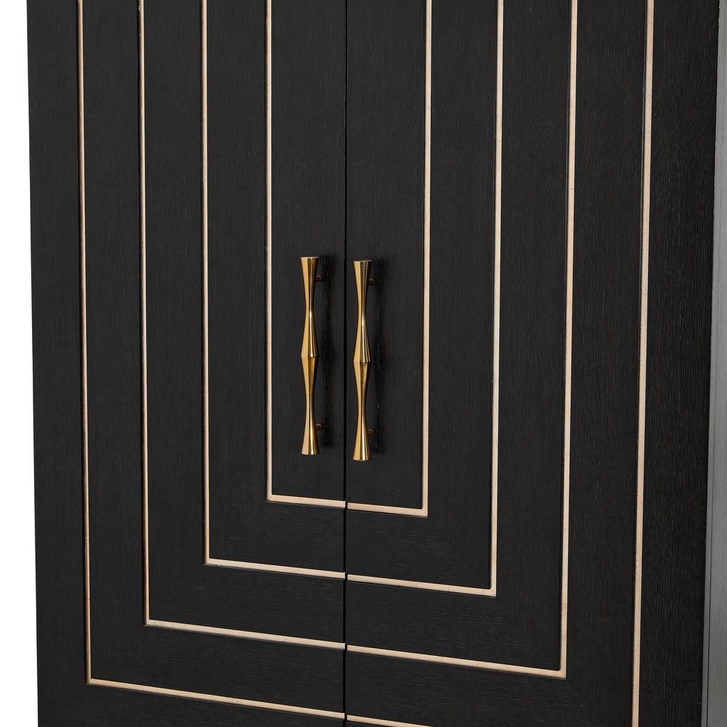 Black Dresser with Gold Handle and Concentric Rectangle Design