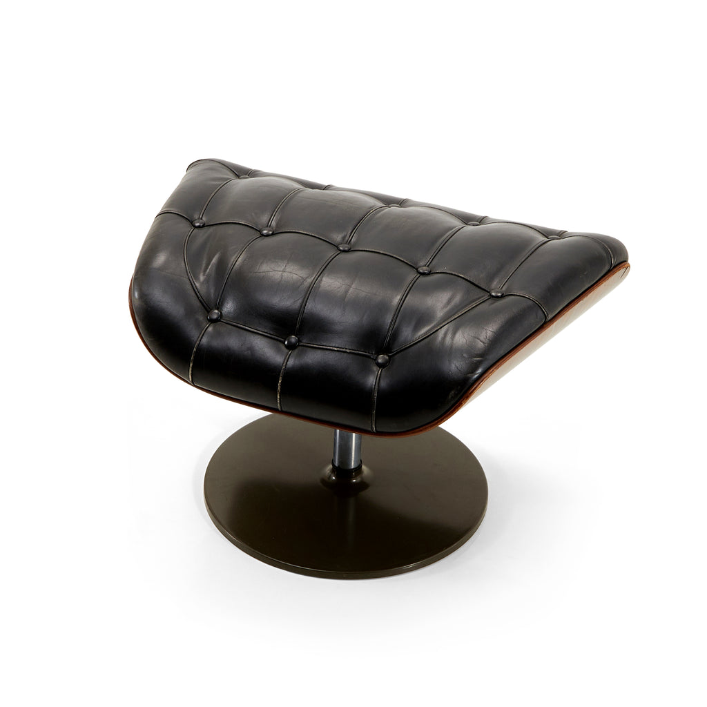 Black Burlwood Leather Ottoman