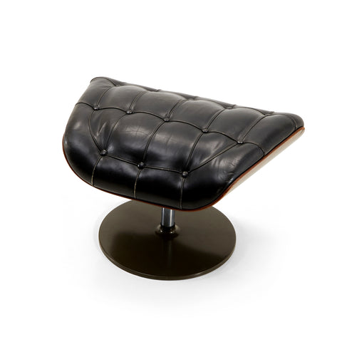Black Burlwood Leather Ottoman