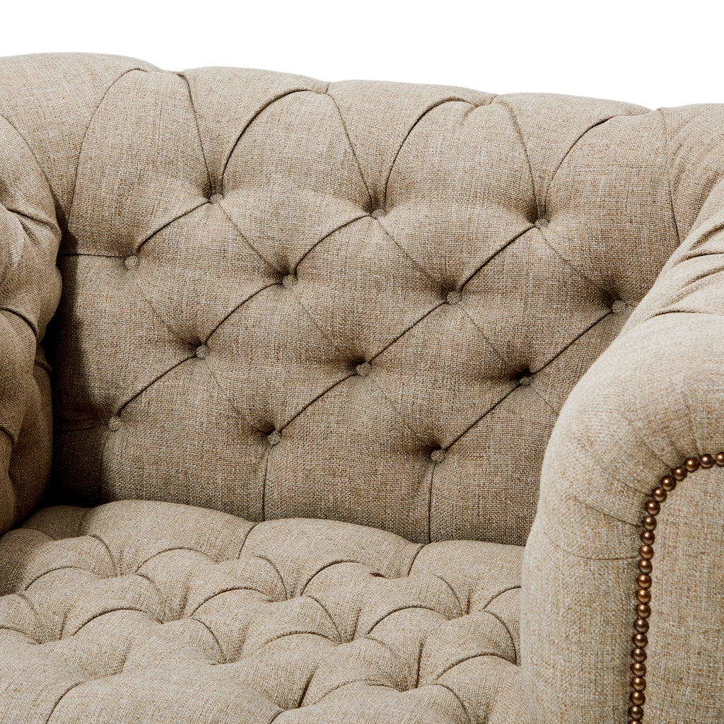 Grey Wheat Fabric Tufted Chesterfield Arm Chair