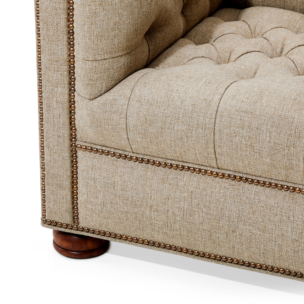 Grey Wheat Fabric Tufted Chesterfield Arm Chair