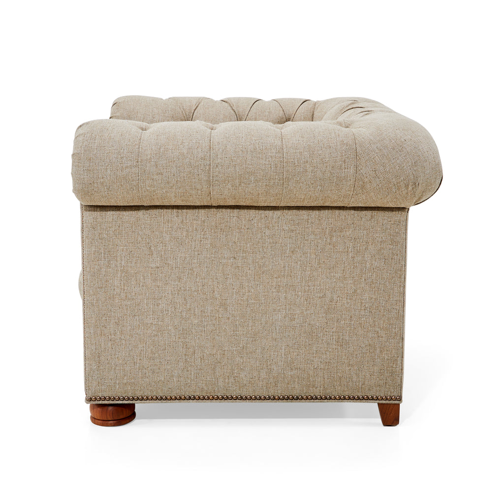 Grey Wheat Fabric Tufted Chesterfield Arm Chair