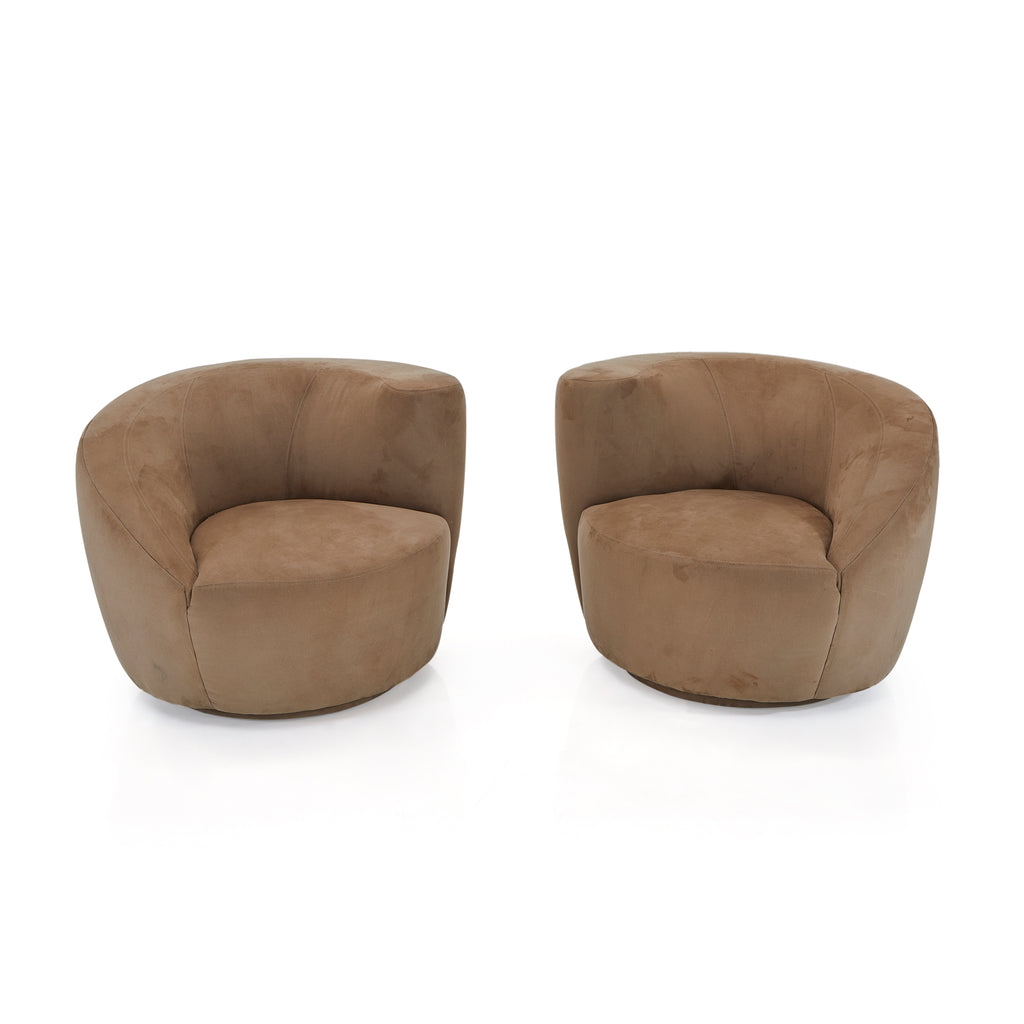 Brown Modern Suede Swirl Lounge Chair - Right