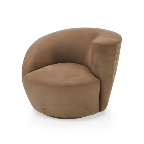 Brown Modern Suede Swirl Lounge Chair - Left