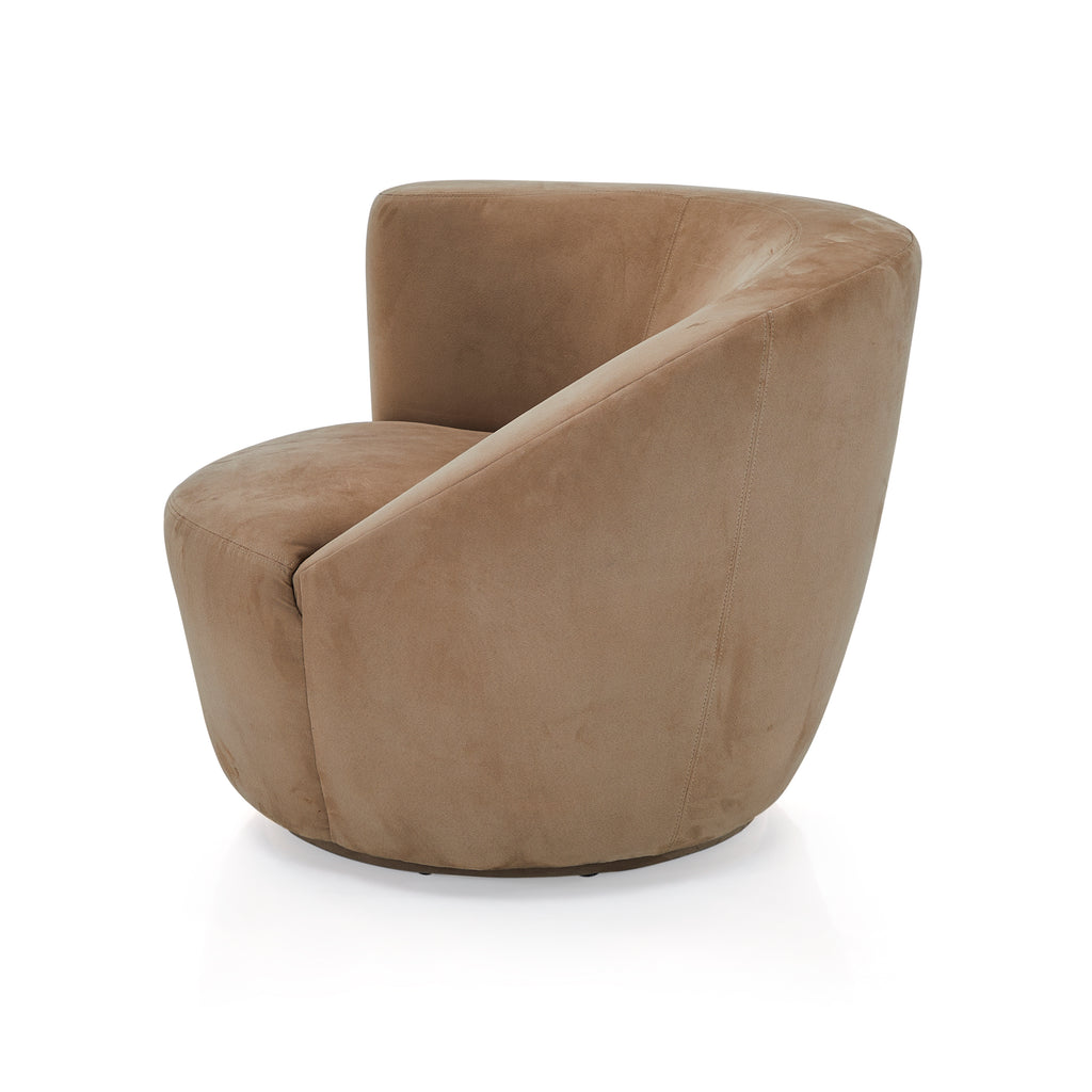 Brown Modern Suede Swirl Lounge Chair - Right