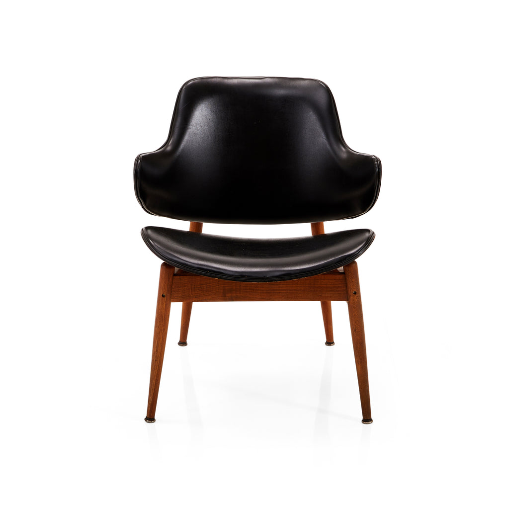 Wood & Black Leather Danish Modern Chair