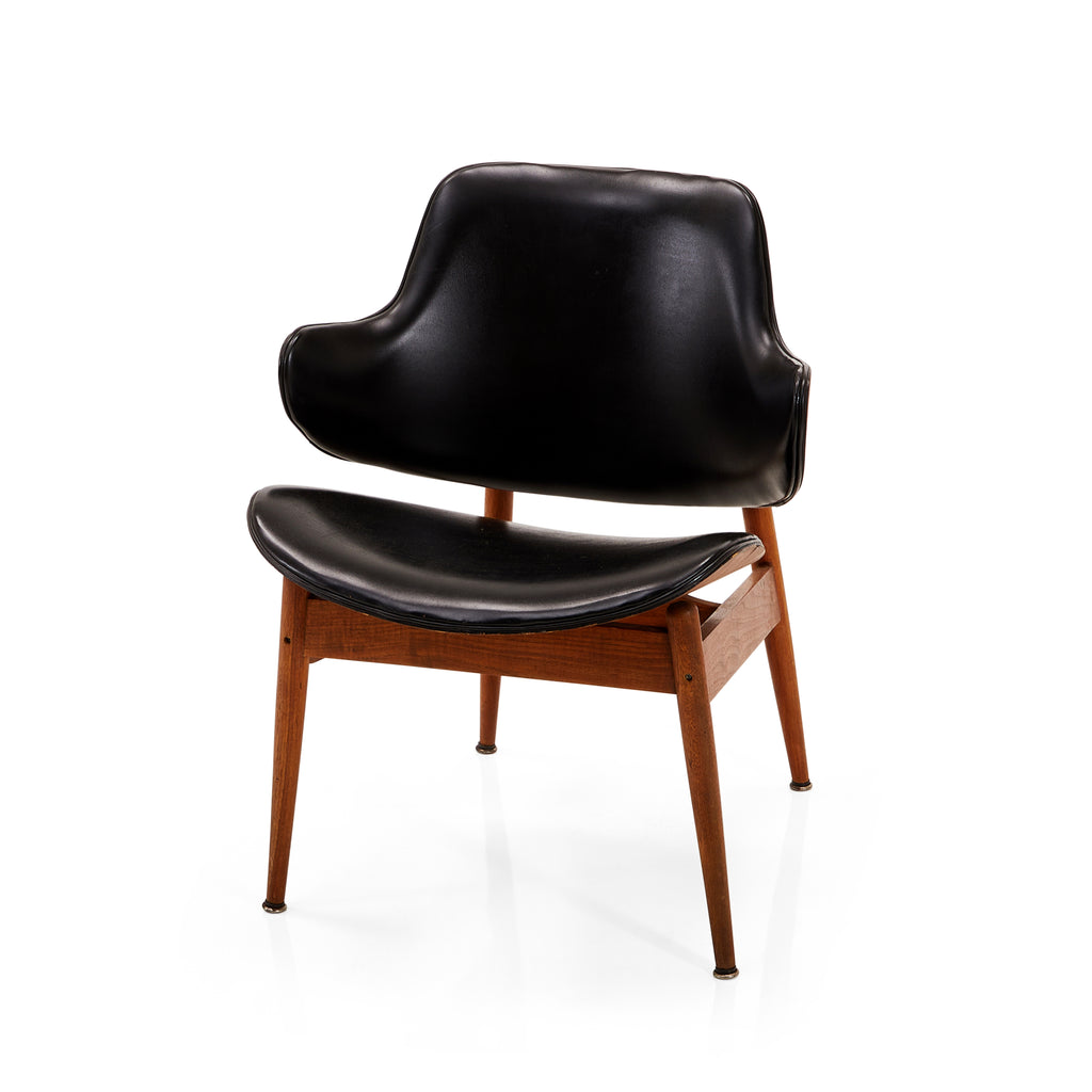Wood & Black Leather Danish Modern Chair