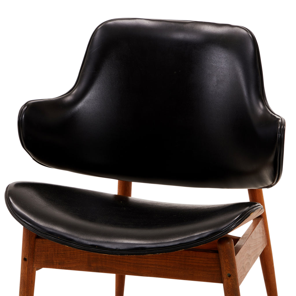 Wood & Black Leather Danish Modern Chair