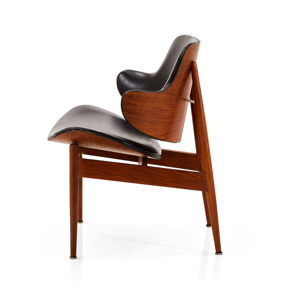 Wood & Black Leather Danish Modern Chair