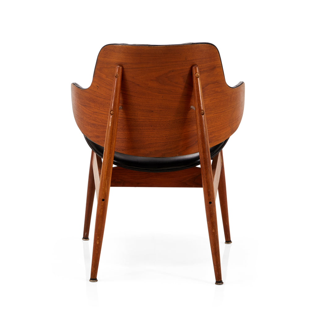 Wood & Black Leather Danish Modern Chair