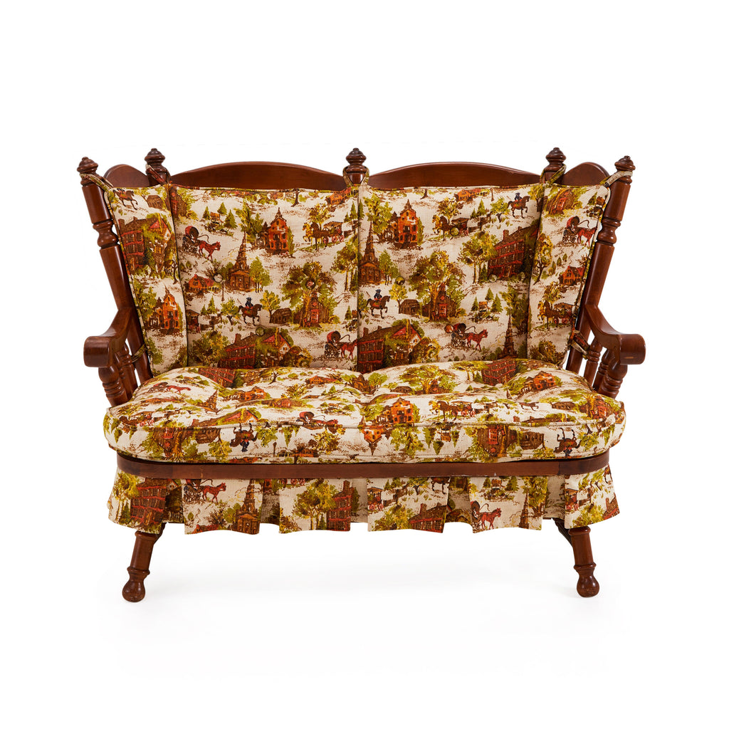 Granny Wood Loveseat with Green Orange Print Cushions
