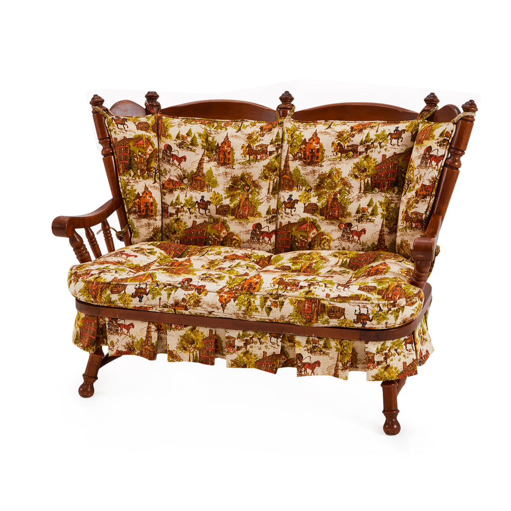 Granny Wood Loveseat with Green Orange Print Cushions