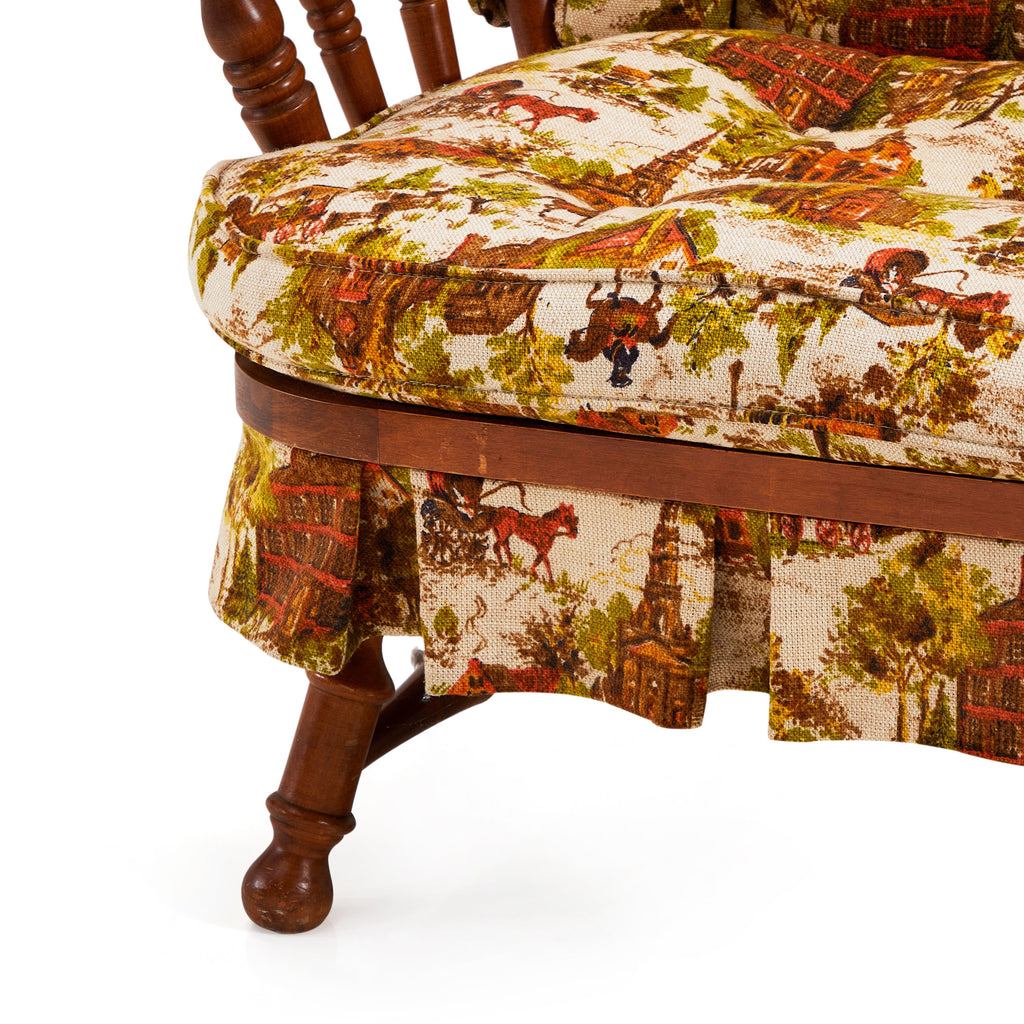 Granny Wood Loveseat with Green Orange Print Cushions