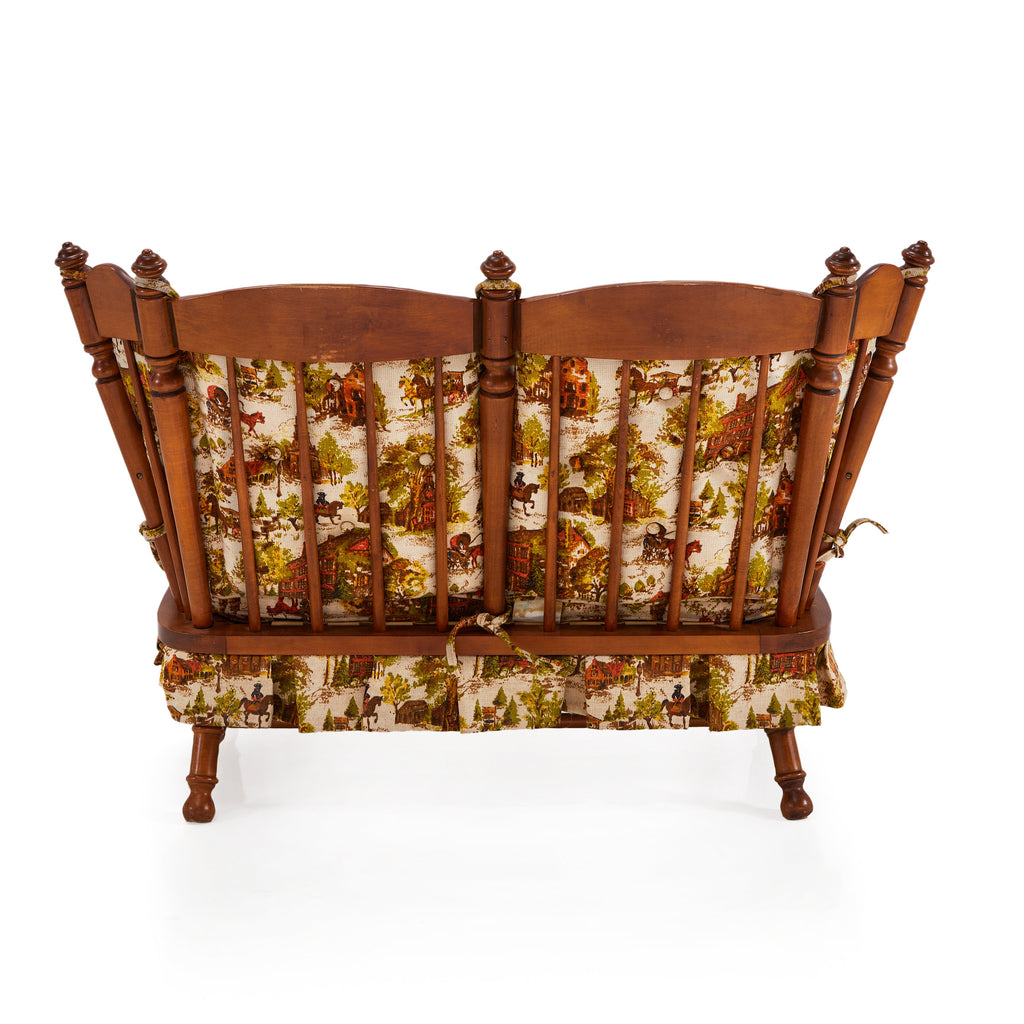 Granny Wood Loveseat with Green Orange Print Cushions