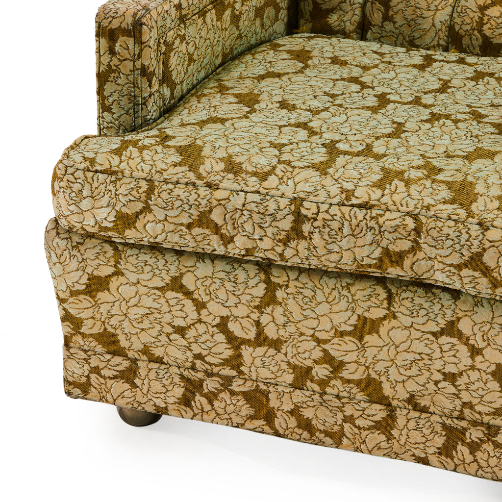 Olive Brown Vintage Floral Lounge Chair