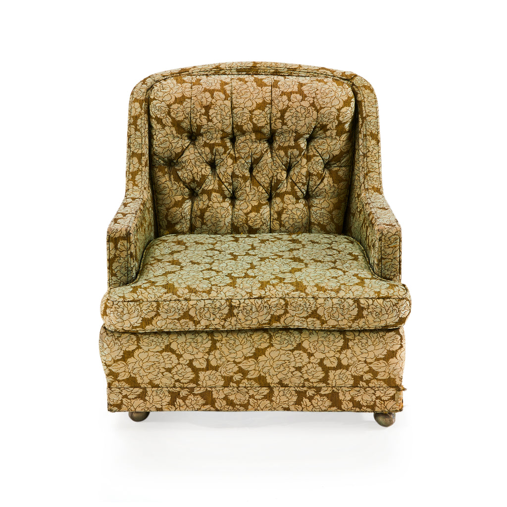 Olive Brown Vintage Floral Lounge Chair