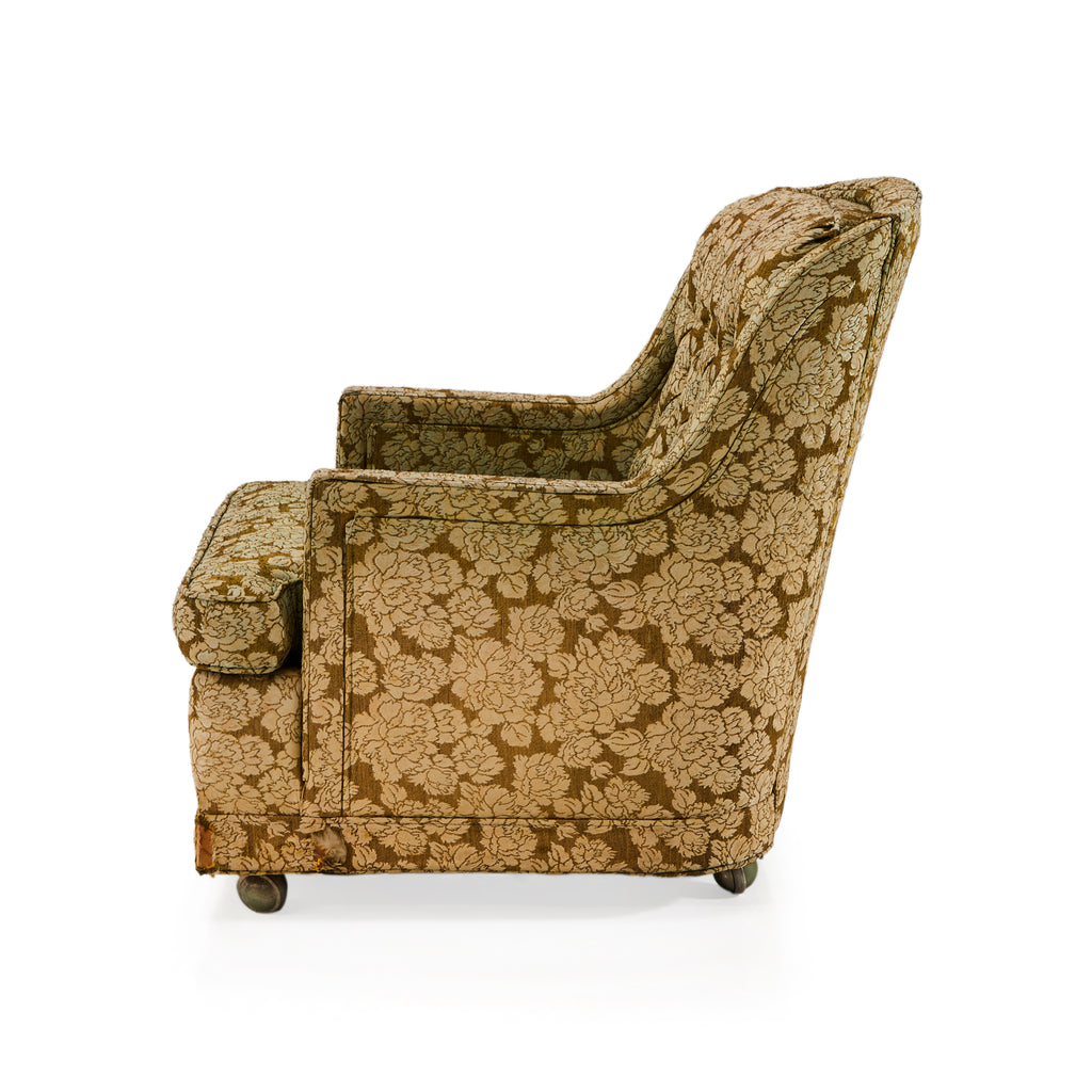Olive Brown Vintage Floral Lounge Chair