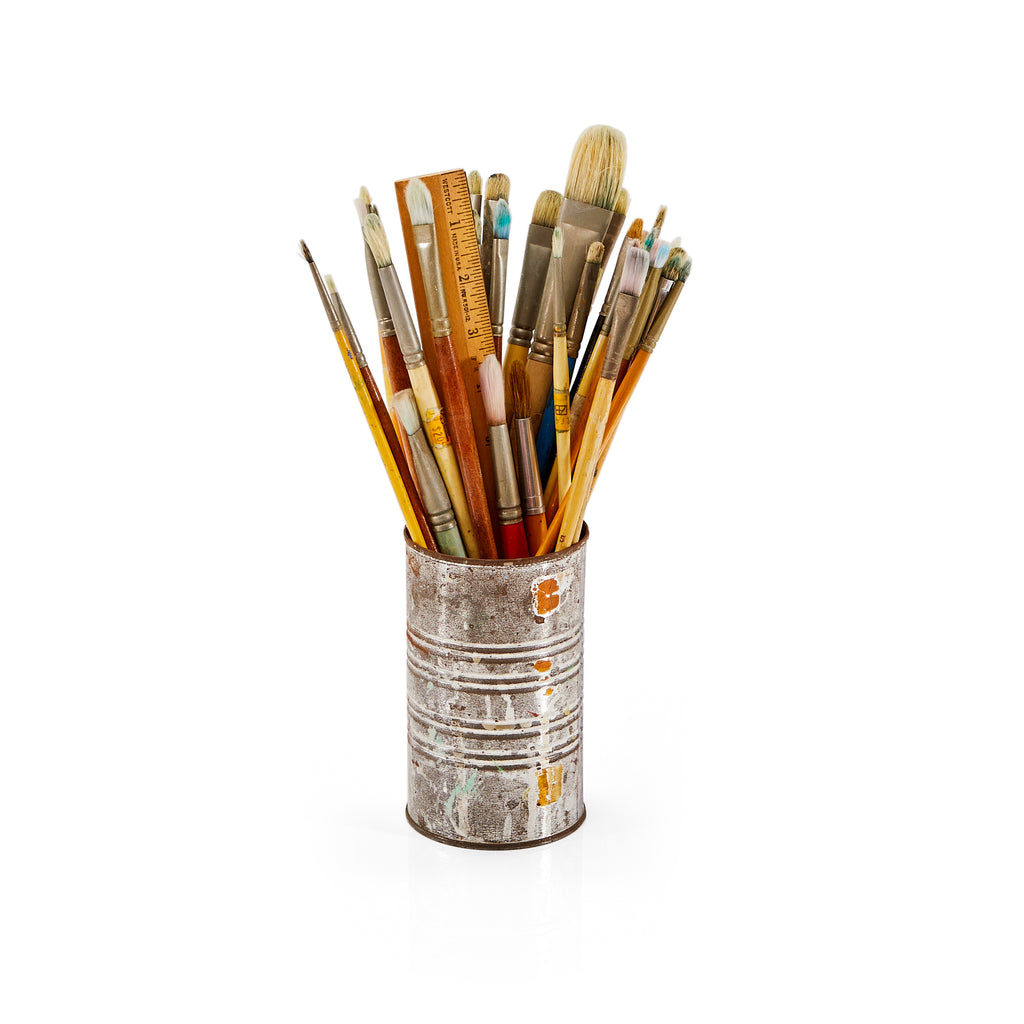 Silver Can with Paint Brushes and Ruler (A+D)