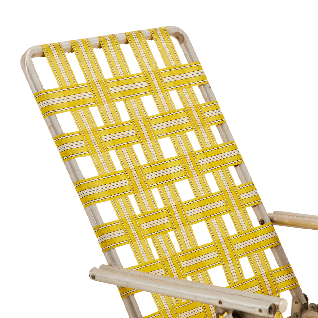 Yellow & White Folding Vintage Outdoor Chaise Lounger