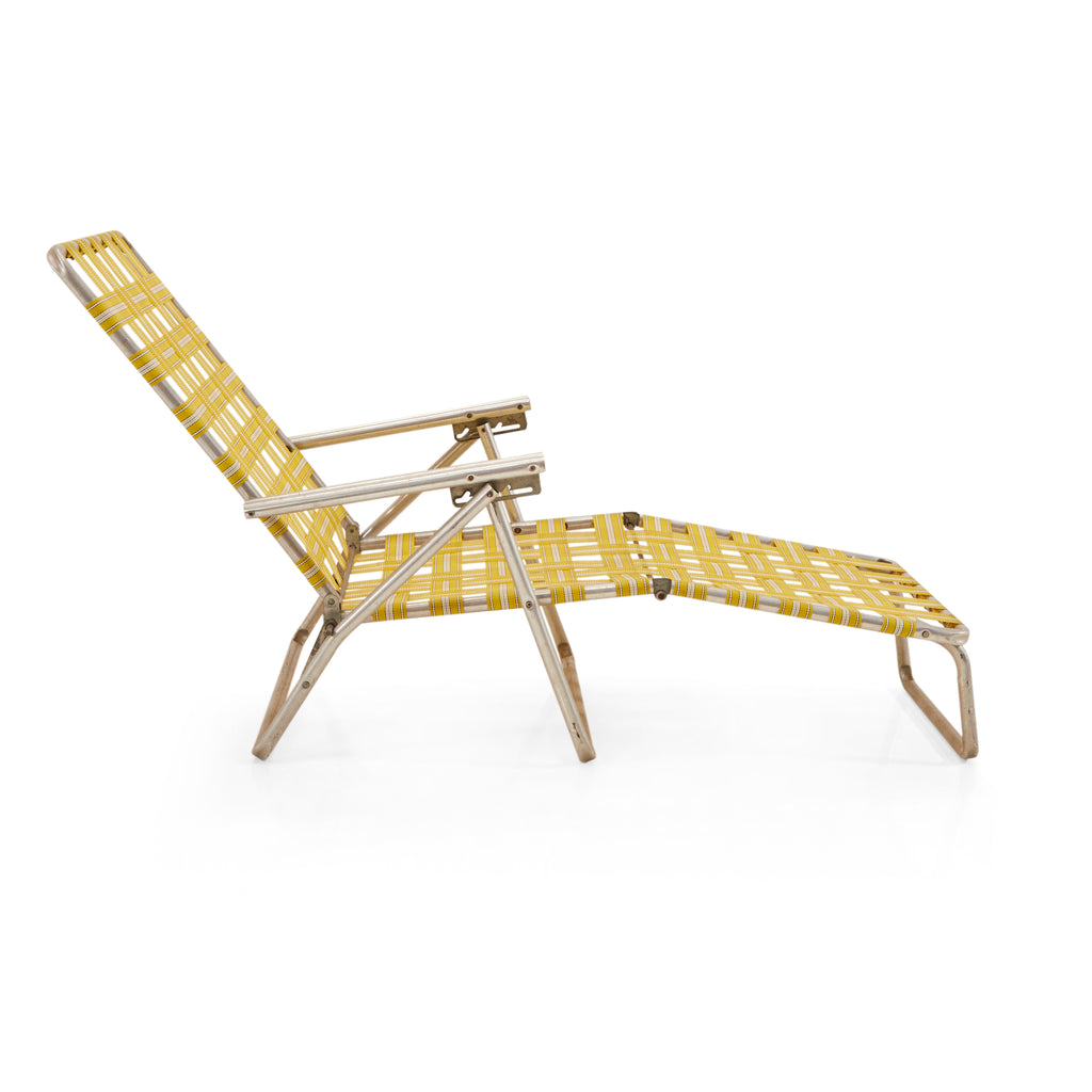 Yellow & White Folding Vintage Outdoor Chaise Lounger
