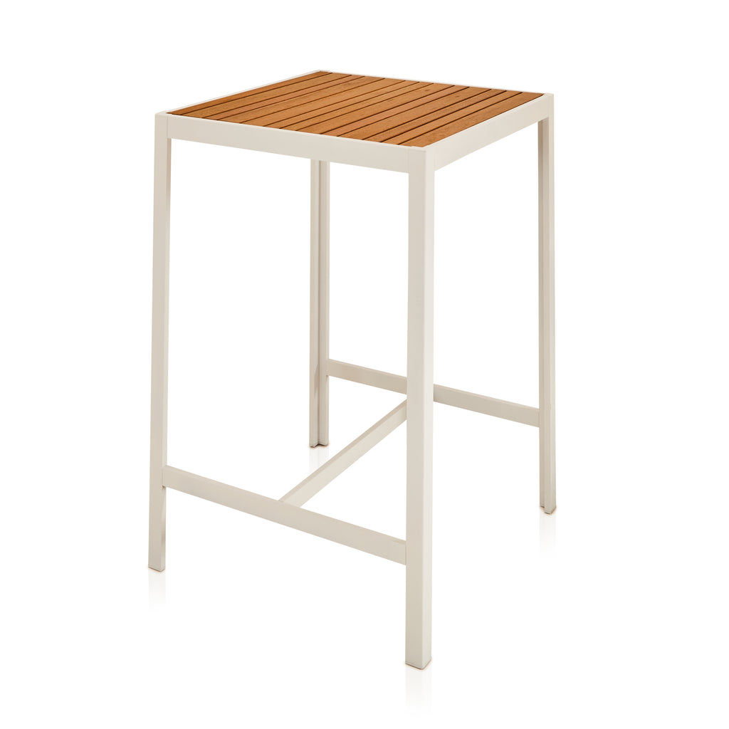 Wood & White Metal Outdoor High Table