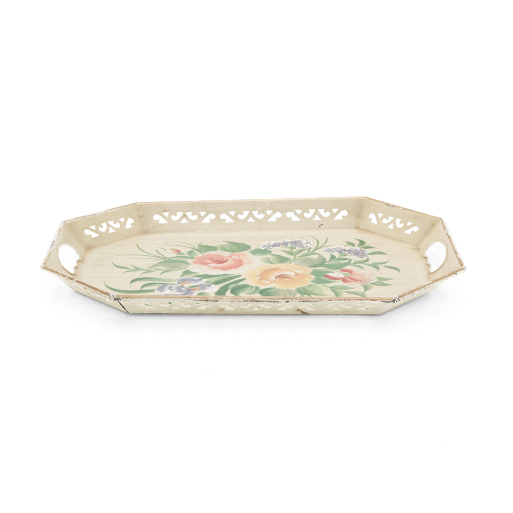 White Floral Vintage Cutout Edge Serving Tray