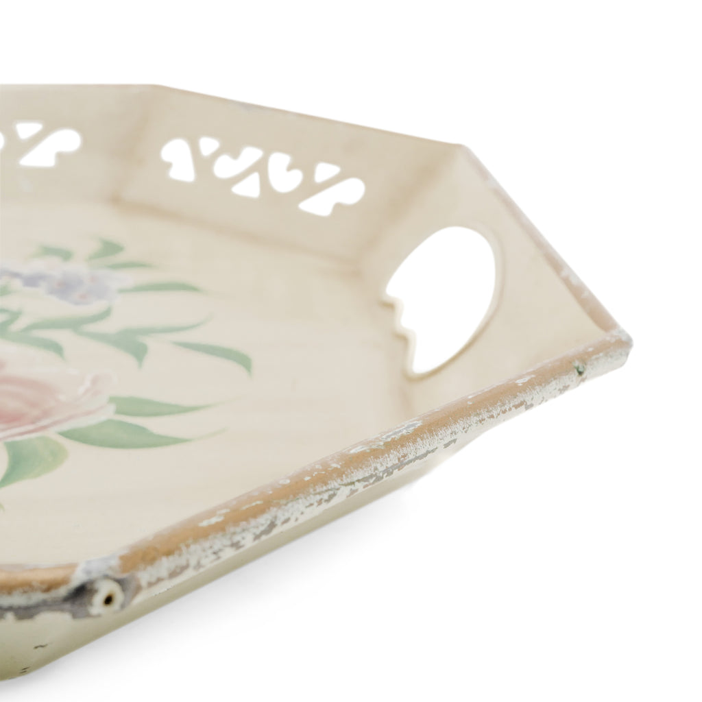 White Floral Vintage Cutout Edge Serving Tray