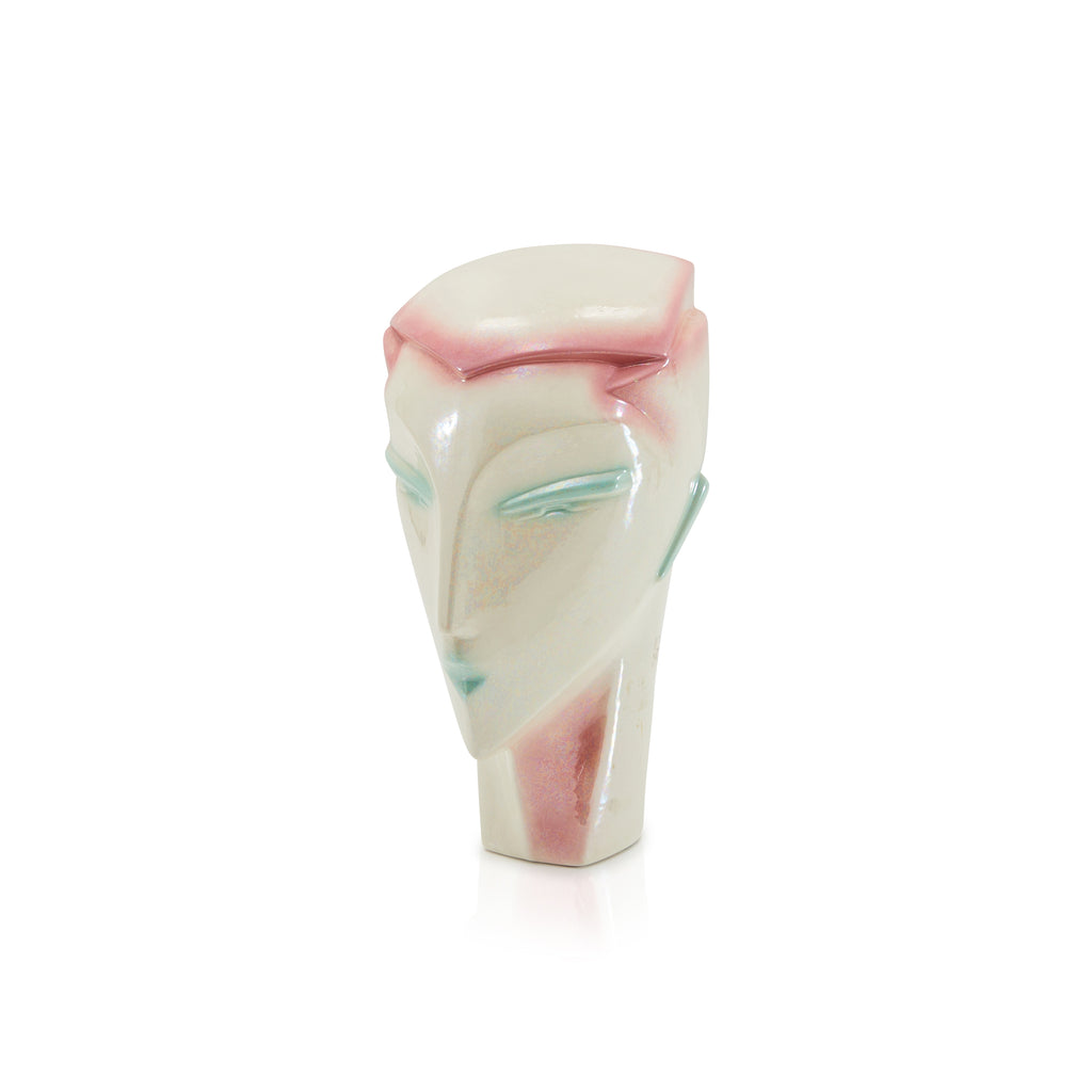 White & Pink Ceramic Art Deco Head Sculpture