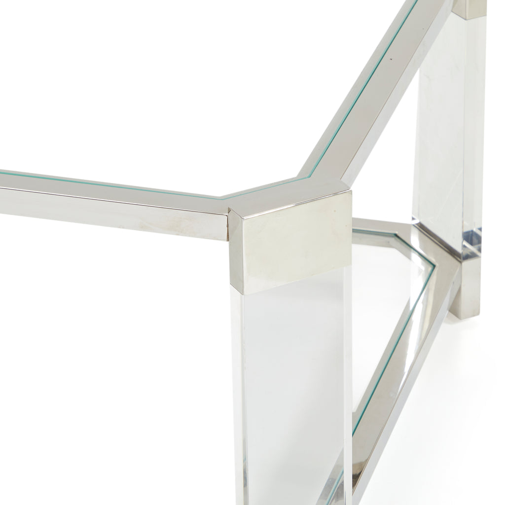 Glass & Chrome Rectangle Coffee Table with Lucite Frame